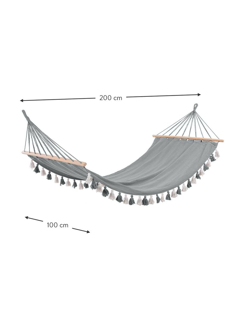 Houpací síť s třásněmi Beach, 65 % bavlna, 35 % polyester, Šedá, Š 100 cm, D 200 cm