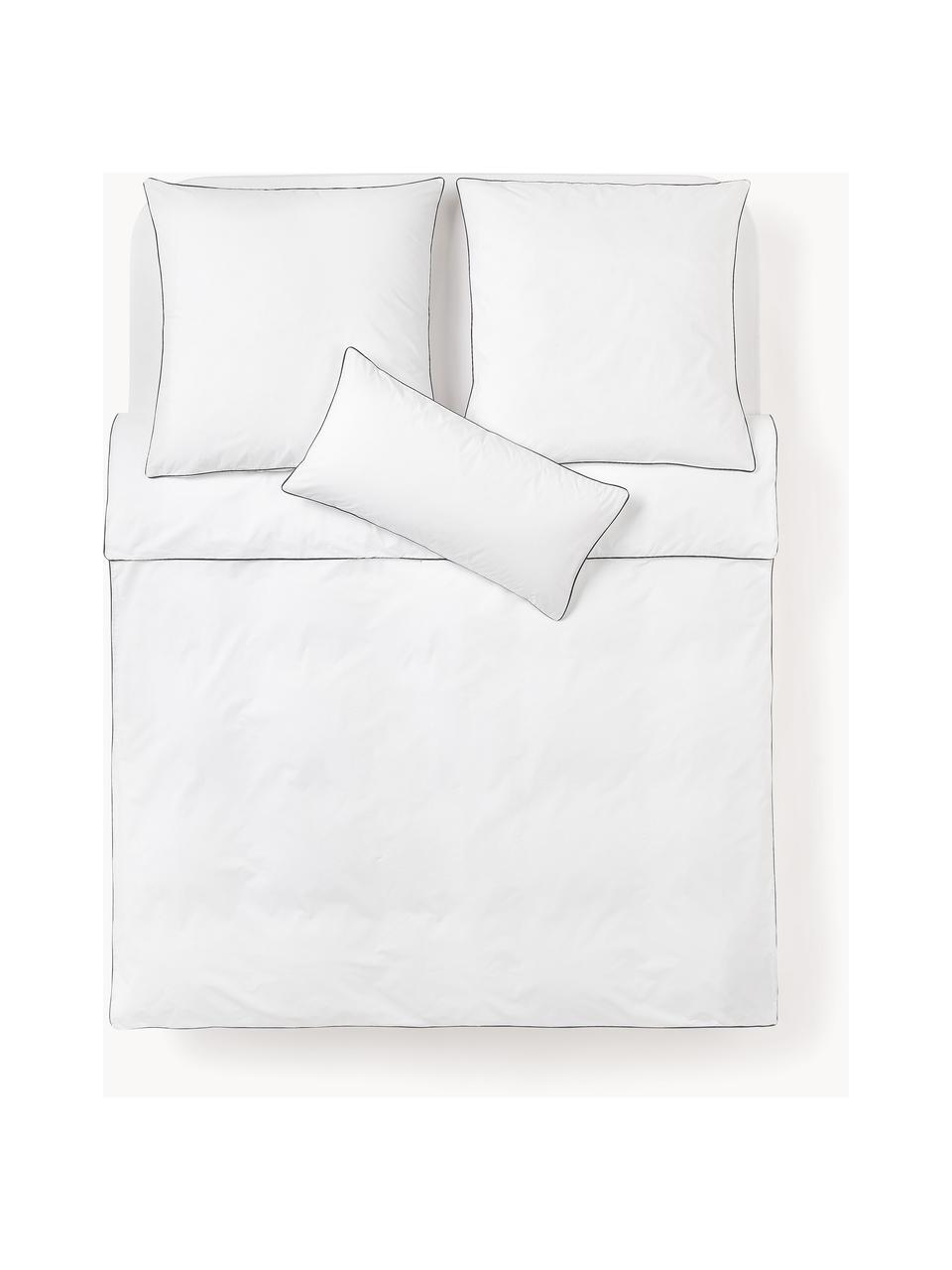 Housse de couette en percale de coton avec passepoil Daria, Blanc, gris foncé, larg. 200 x long. 200 cm