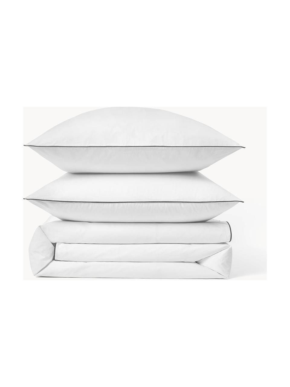 Housse de couette en percale de coton avec passepoil Daria, Blanc, anthracite, larg. 200 x long. 200 cm