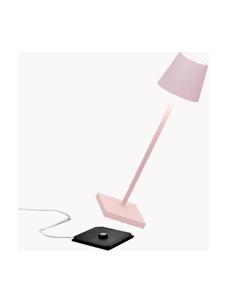 Lampada da tavolo portatile a LED con luce regolabile Poldina, Lampada: alluminio rivestito, Rosa chiaro opaco, Ø 11 x Alt. 38 cm