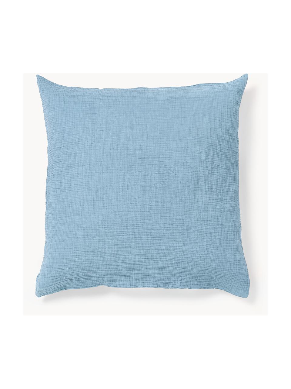 Poszewka na poduszkę z muślinu bawełnianego Odile, Szaroniebieski, S 80 x D 80 cm
