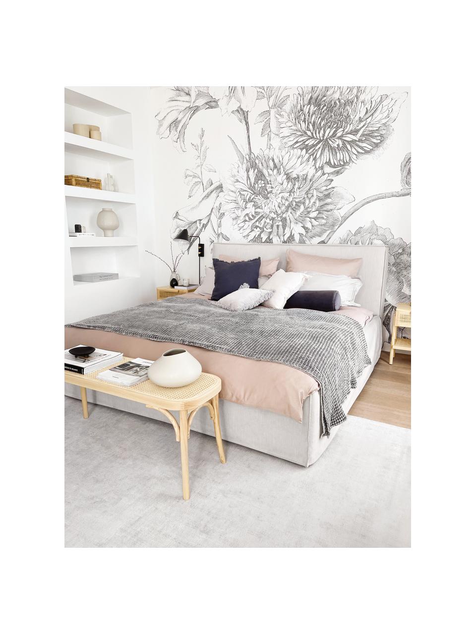 Łóżko tapicerowane Dream, Tapicerka: poliester (tkanina strukt, Korpus: lite drewno sosnowe z cer, Greige tkanina, S 180 x D 200 cm