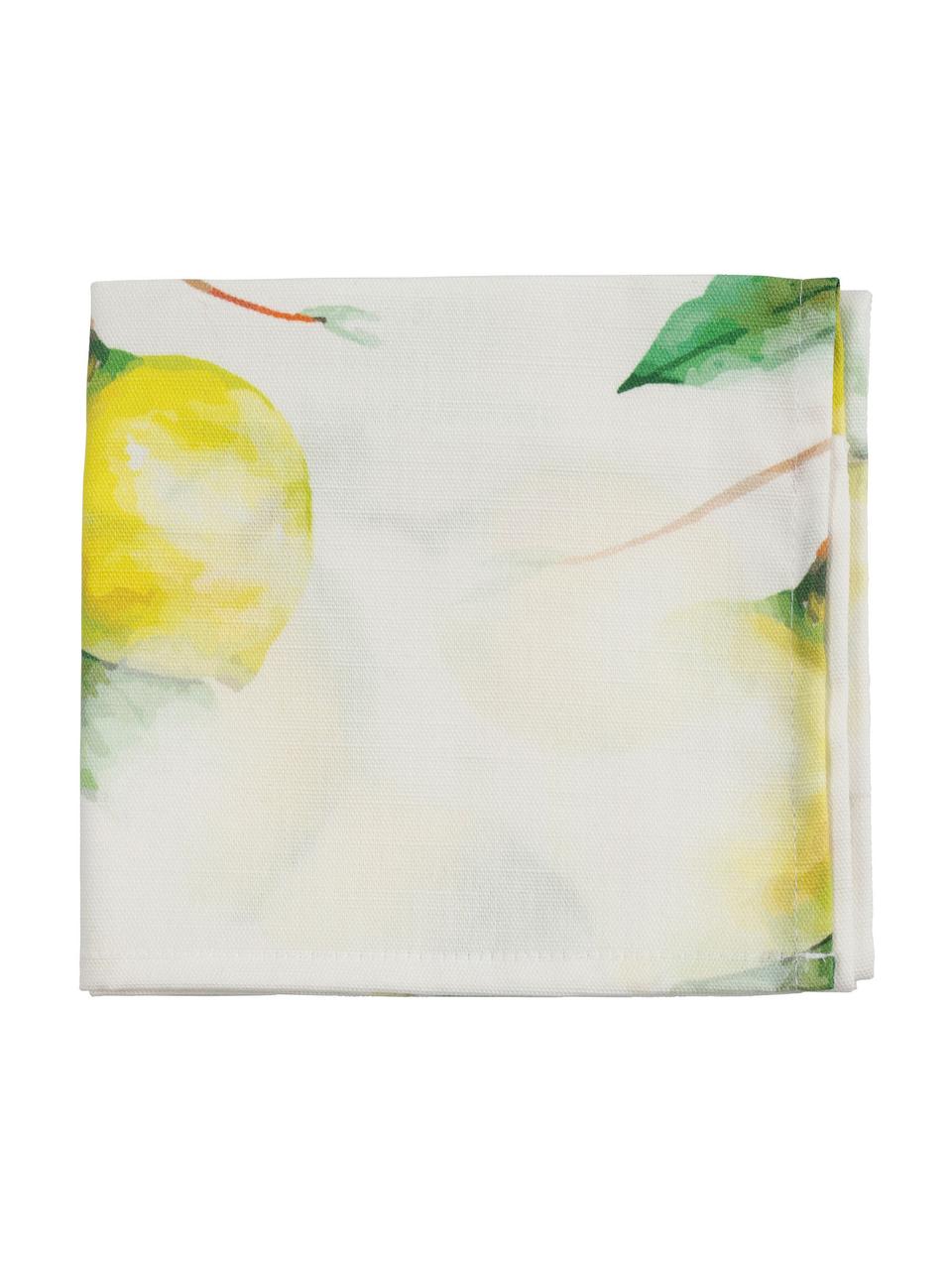 Tovagliolo di stoffa con motivo limoni Citron 4 pz, 100% cotone, Bianco latteo, giallo, verde, Larg. 35 x Lung. 35 cm