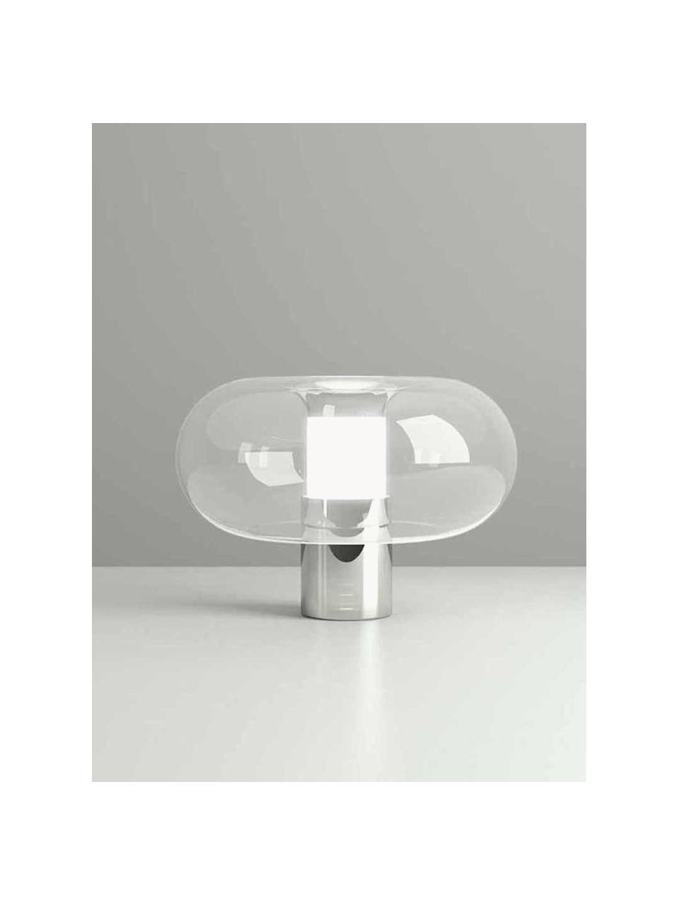 Lámpara de mesa artesanal Fontanella, Pantalla: vidrio, Estructura: metal galvanizado, Cable: transparente, Transparente, plateado, Ø 27 x Al 20 cm