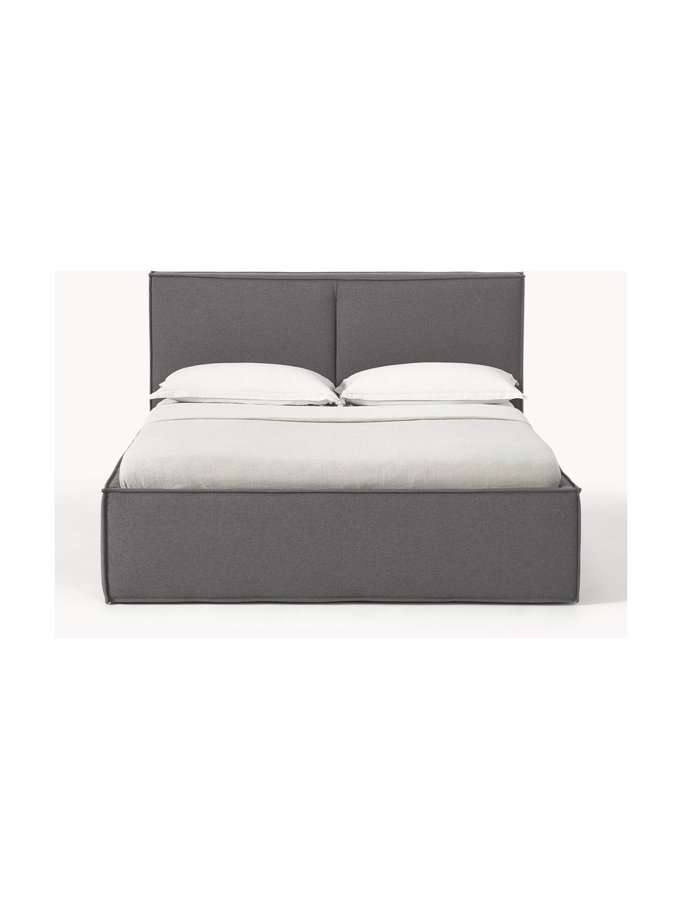 Gestoffeerd bed Dream, Bekleding: polyester (gestructureerd, Frame: massief grenenhout en pla, Geweven stof antraciet, B 200 x L 200 cm