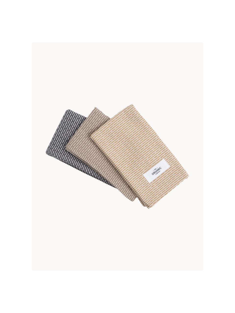 Geschirrtücher Joseph aus Bio-Baumwolle, 3er-Set, 100 % Baumwolle (Bio), GOTS-zertifiziert, Beige, Taupe, Anthrazit, B 30 x L 35 cm