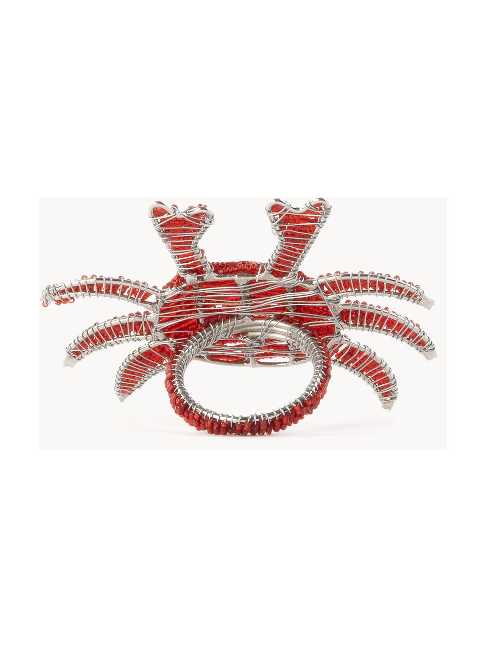 Glasperlen-Serviettenringe Crab, 2 Stück, Glasperlen, Metall, beschichtet, Rot, B 12 x H 7 cm