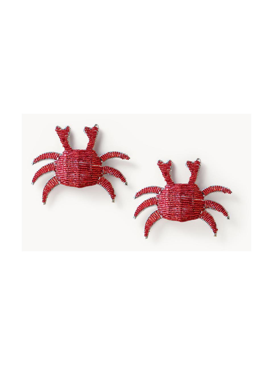 Krúžky na obrúsky zo sklenených perličiek Crab, 2 ks, Sklenené korálky, kov, potiahnutý, Červená, Š 12 x V 7 cm