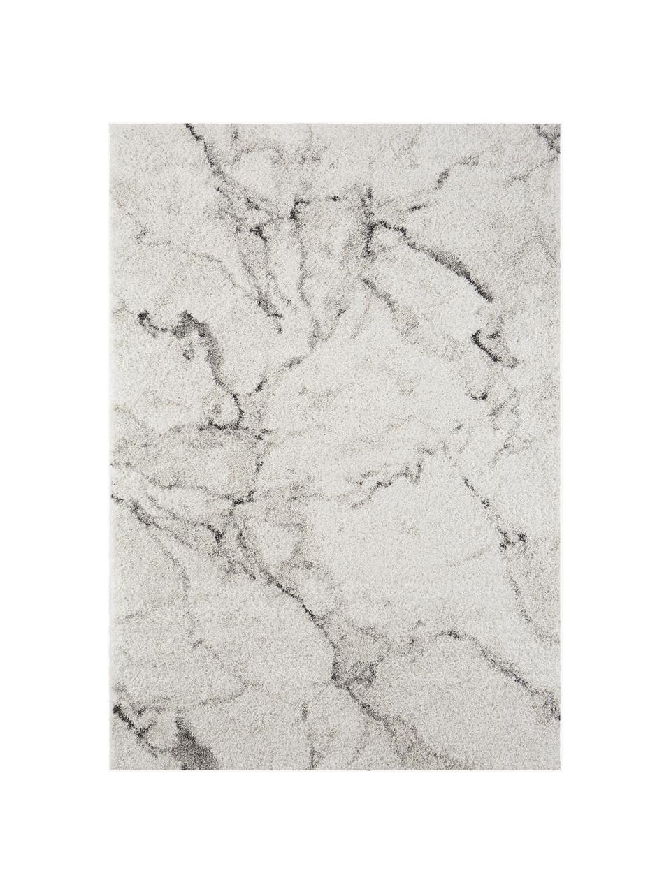 Flauschiger Hochflor-Teppich Mayrin mit marmoriertem Muster, Flor: 100% Polypropylen, Grautöne, B 120 x L 170 cm (Größe S)