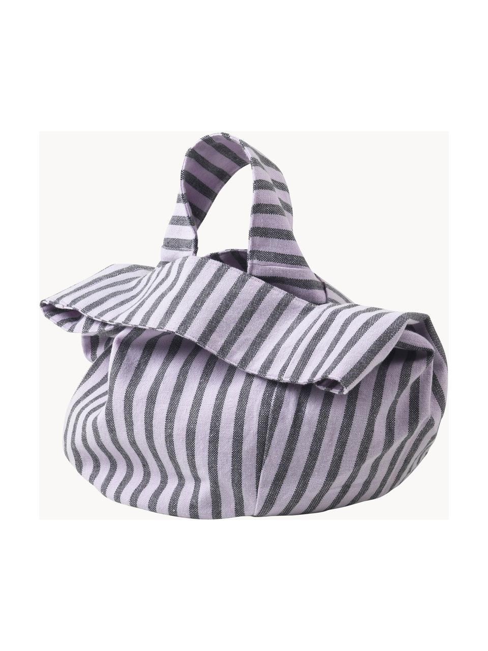 Bolsa del pan a rayas de algodón Strips, 100% algodón, Gris, lila, Ø 22 x Al 22 cm