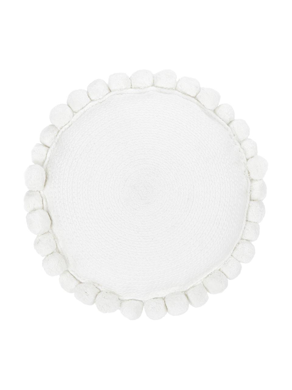 Cojín decorativo con pompones Deva, con relleno, Funda: 100% algodón, Blanco, Ø 40 cm