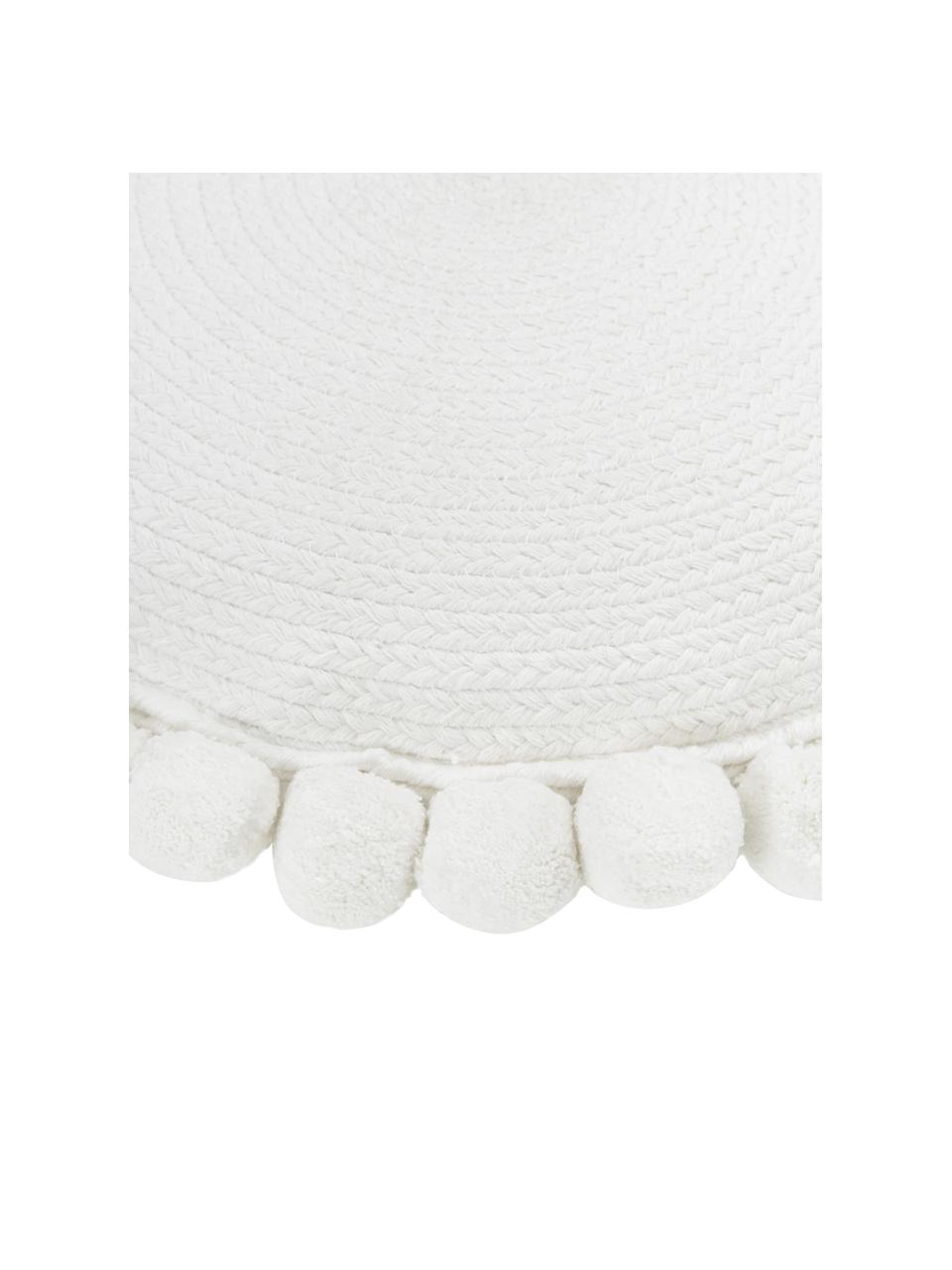 Cojín decorativo con pompones Deva, con relleno, Funda: 100% algodón, Blanco, Ø 40 cm