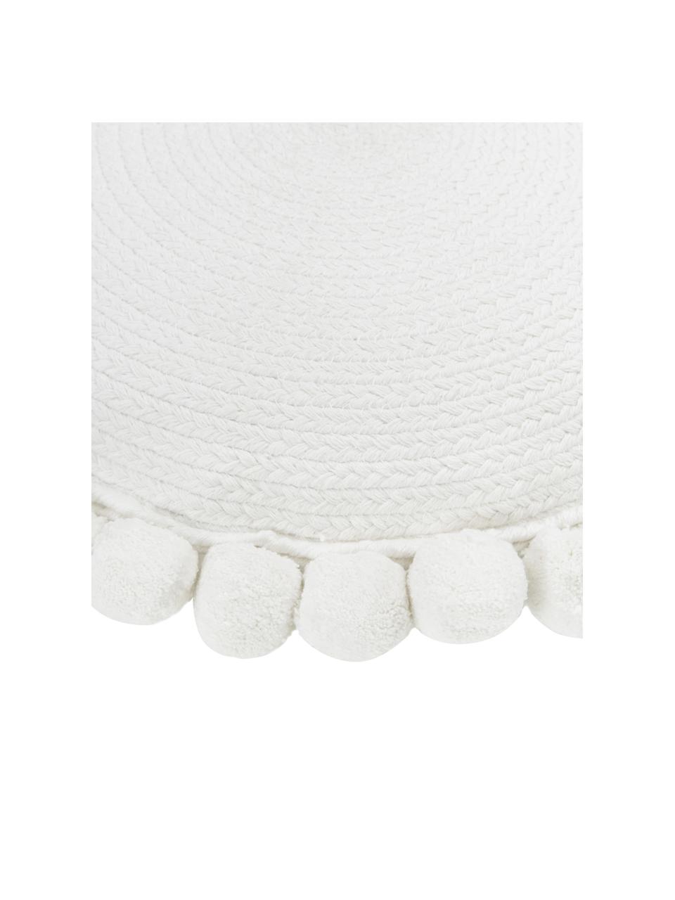 Decoratief kussen Deva met pompoms, met vulling, Wit, Ø 40 cm