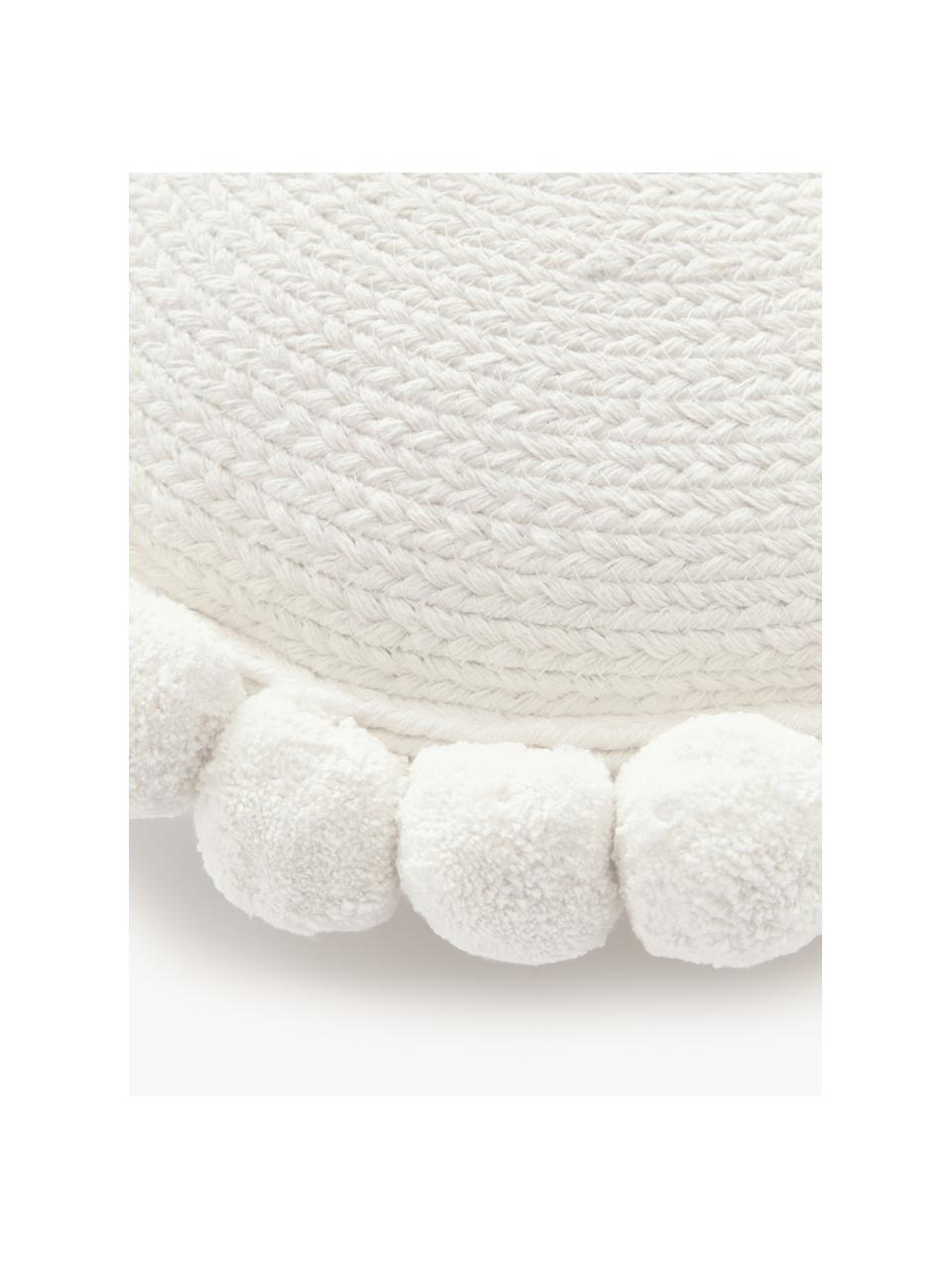 Coussin décoratif rond avec pompons Deva, Blanc cassé, Ø 40 cm