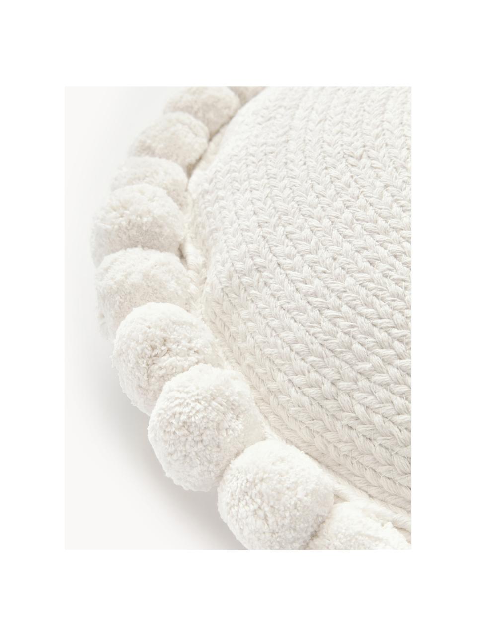 Coussin décoratif rond avec pompons Deva, Blanc cassé, Ø 40 cm