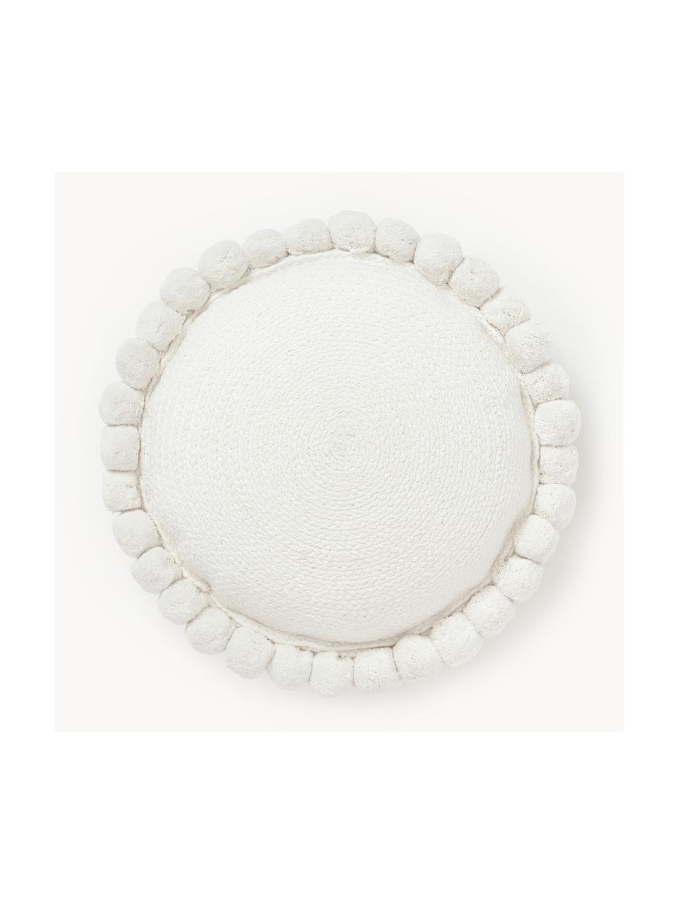 Coussin décoratif rond avec pompons Deva, Blanc cassé, Ø 40 cm