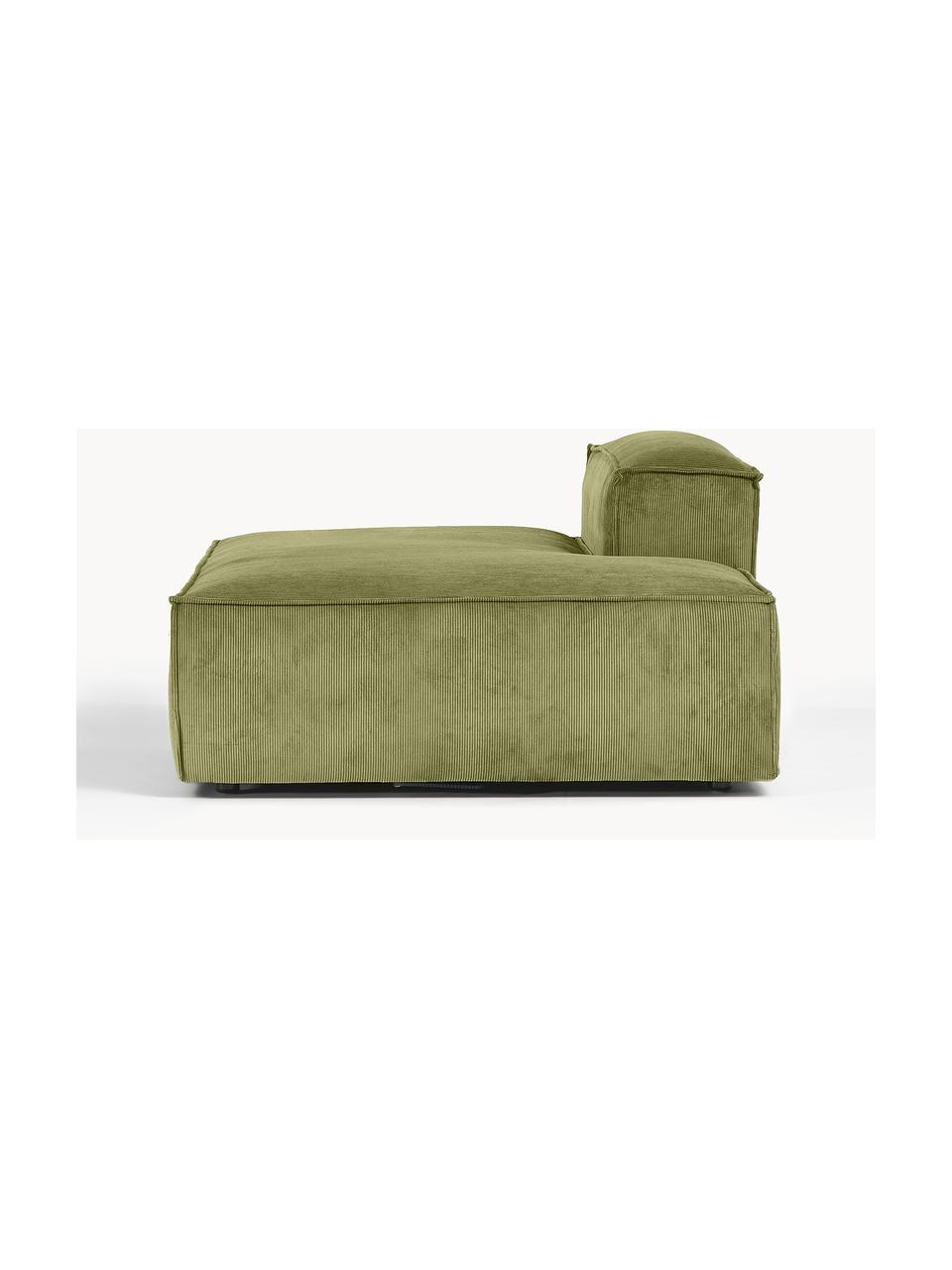 Modulo Chaise-longue in velluto a coste Lennon, Rivestimento: velluto a coste (92% poli, Struttura: legno di pino massiccio, , Piedini: plastica, Velluto a coste verde scuro, Larg. 150 x Prof. 119 cm, schienale a sinistra