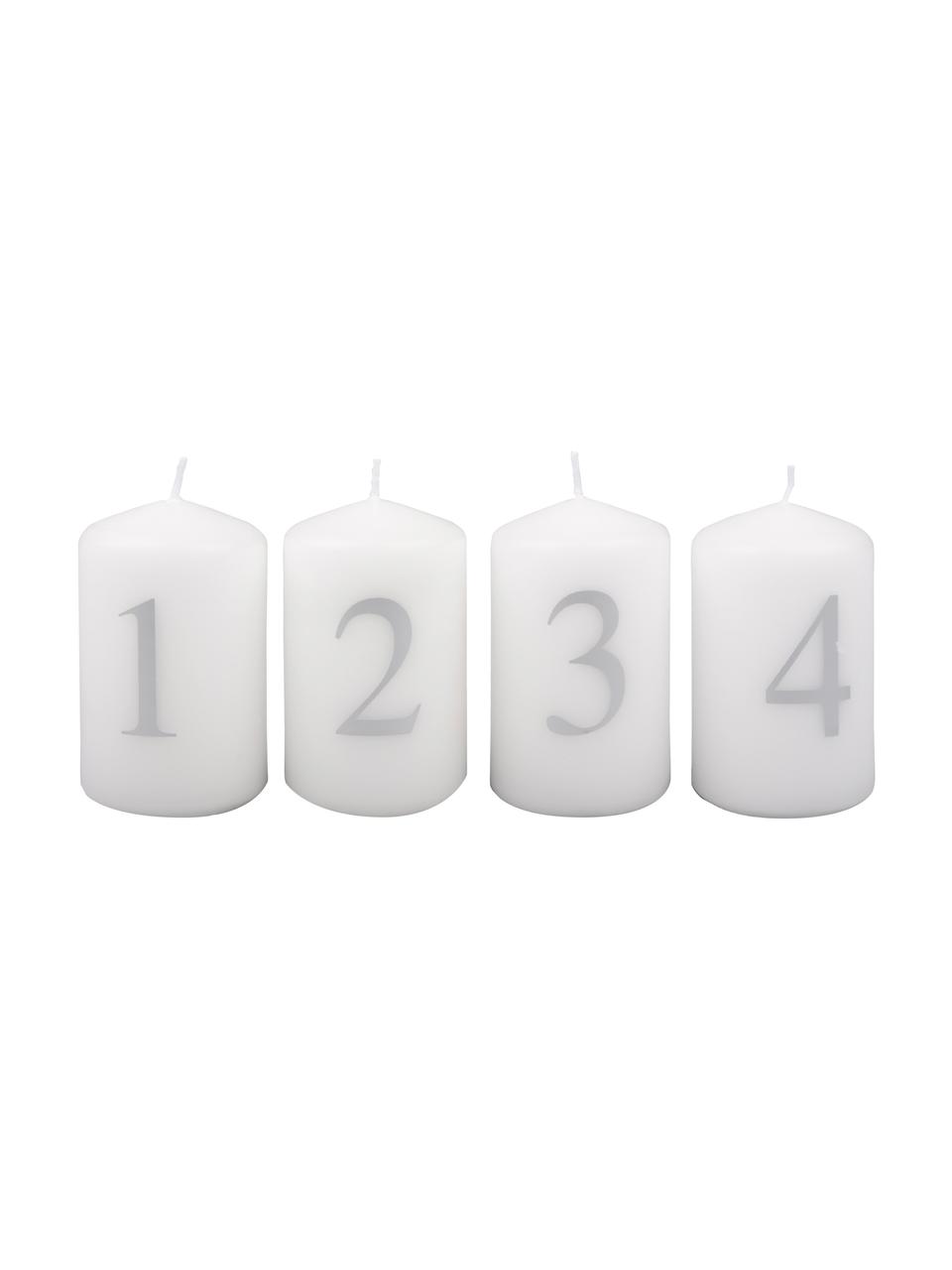 Set 4 candele dell'avvento Aven, Paraffina, Bianco, argentato, Ø 6 x Alt. 9 cm