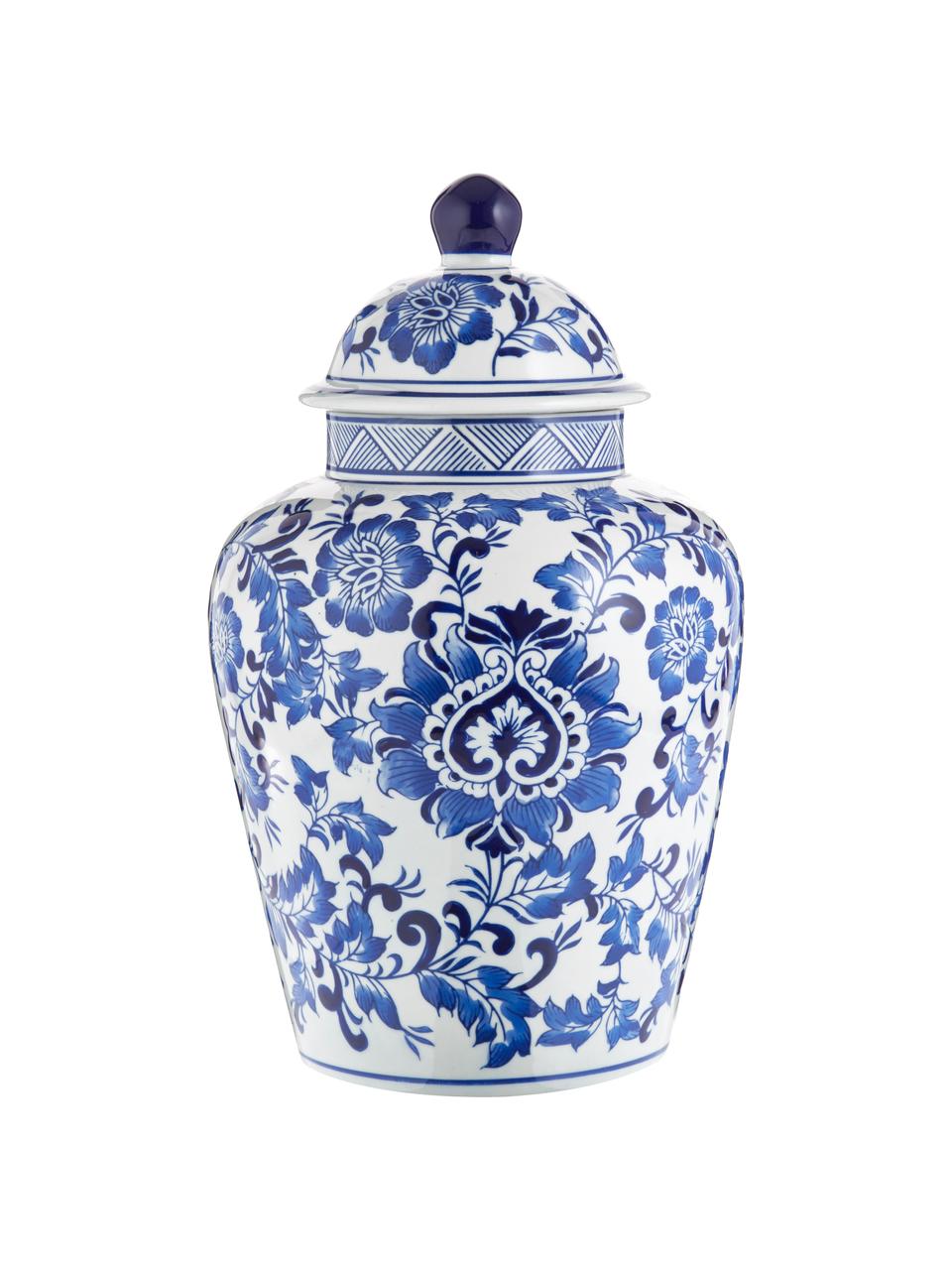 Grand vase en porcelaine avec couvercle Annabelle, Porcelaine, Bleu, blanc, Ø 20 x haut. 35 cm