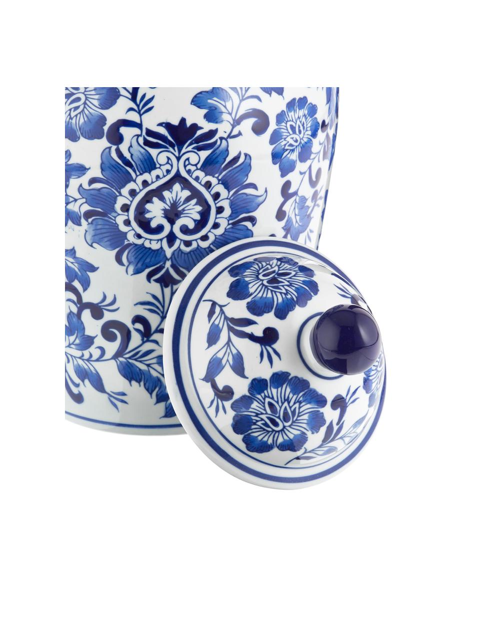 Grand vase en porcelaine avec couvercle Annabelle, Porcelaine, Blanc, bleu, Ø 20 x haut. 35 cm