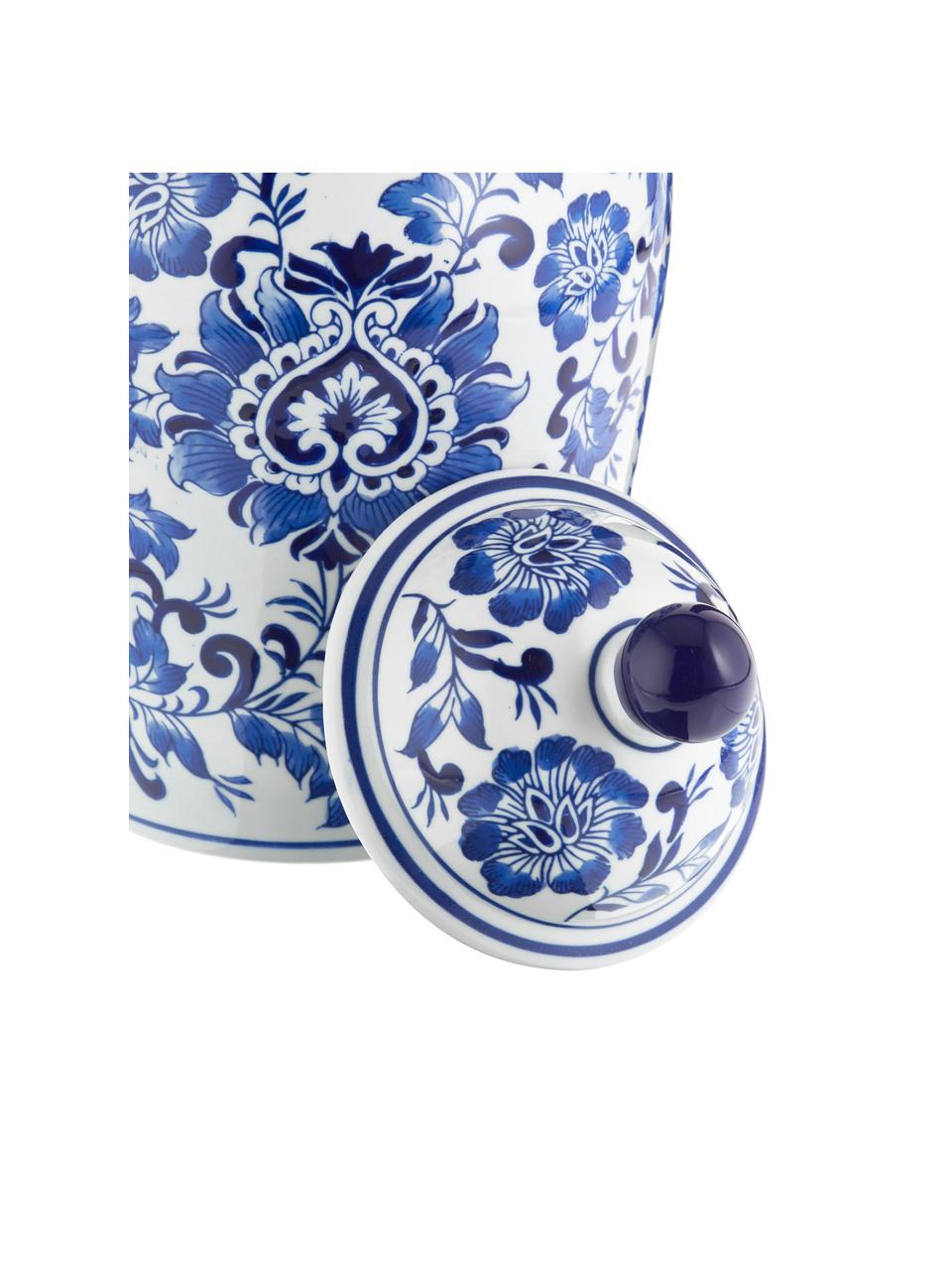 Große Deckelvase Annabelle aus Porzellan, Porzellan, Weiß, Blau, Ø 20 x H 35 cm