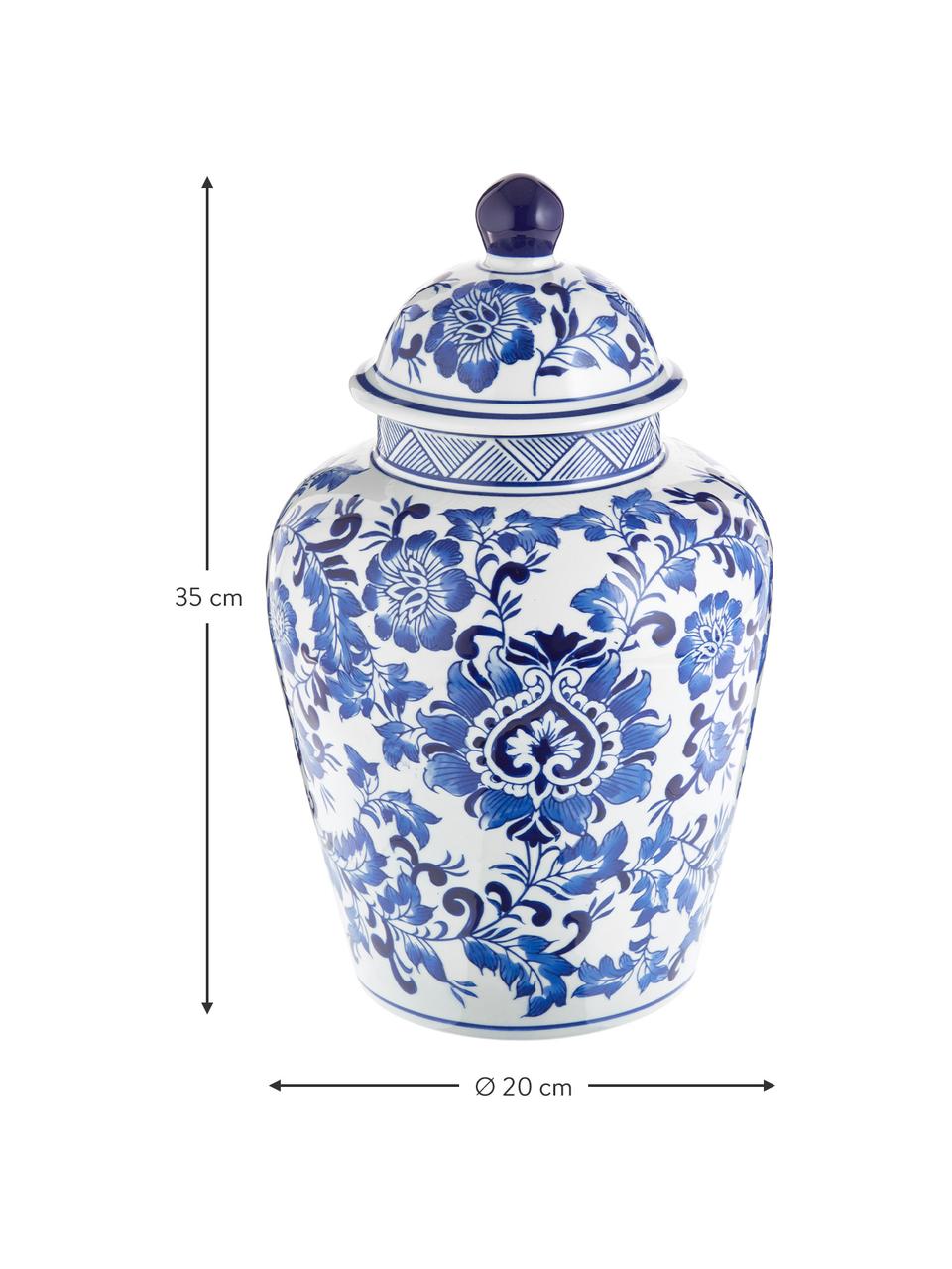 Wazon z porcelany z pokrywką Annabelle, Porcelana, Niebieski, biały, Ø 20 x W 35 cm