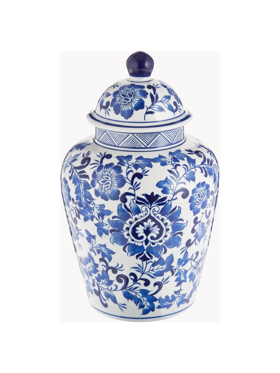 Grosse Deckelvase Annabelle aus Porzellan, H 35 cm, Porzellan, Blau, Weiss, Ø 20 x H 35 cm