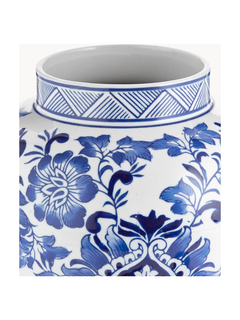 Vaso in porcellana con coperchio Annabelle, alt. 35 cm, Porcellana, Blu, bianco, Ø 20 x Alt. 35 cm