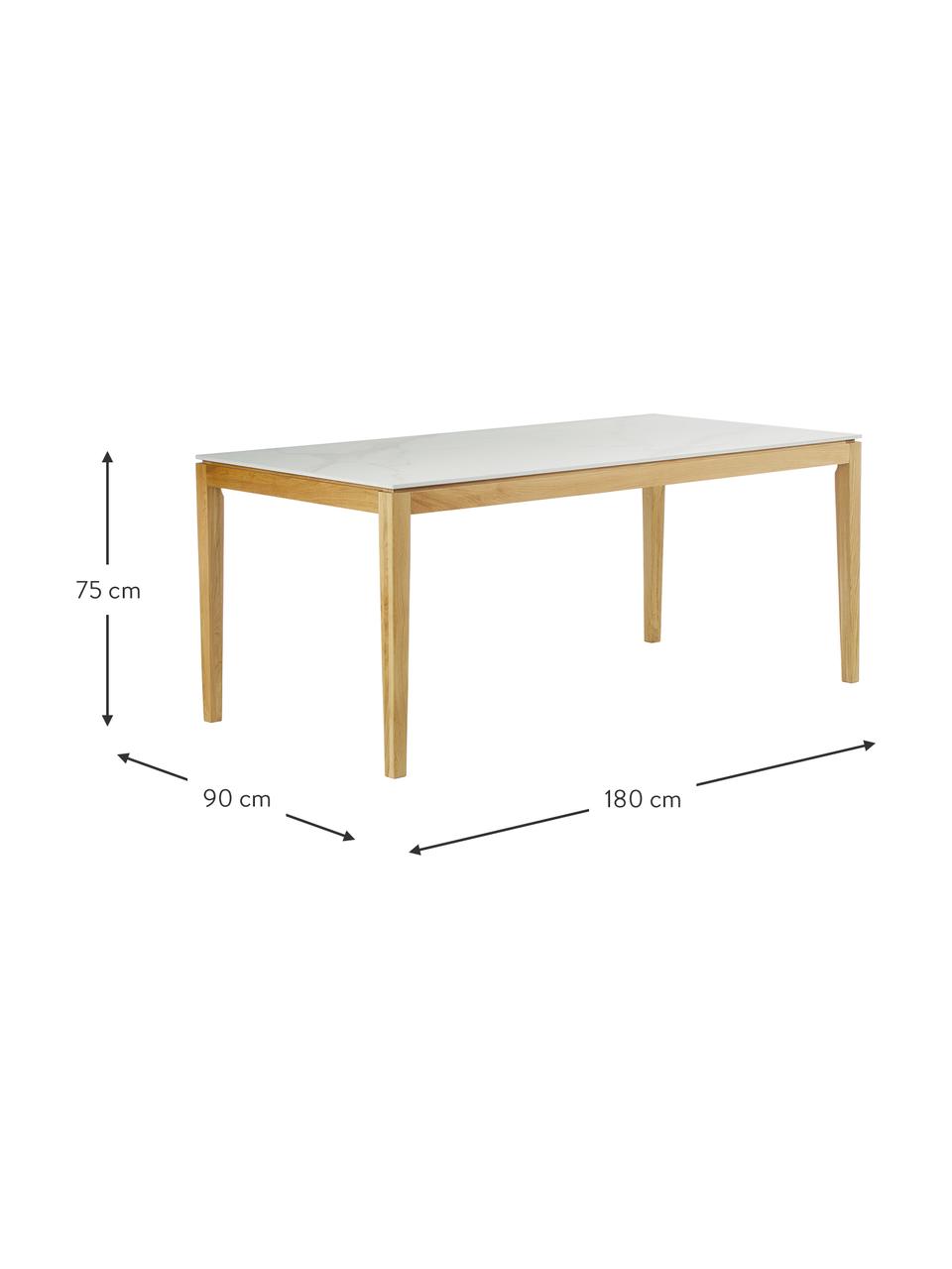 Tavolo effetto marmo Jackson, 180 x 90 cm, Legno di quercia, bianco marmorizzato, Larg. 180 x Prof. 90 cm