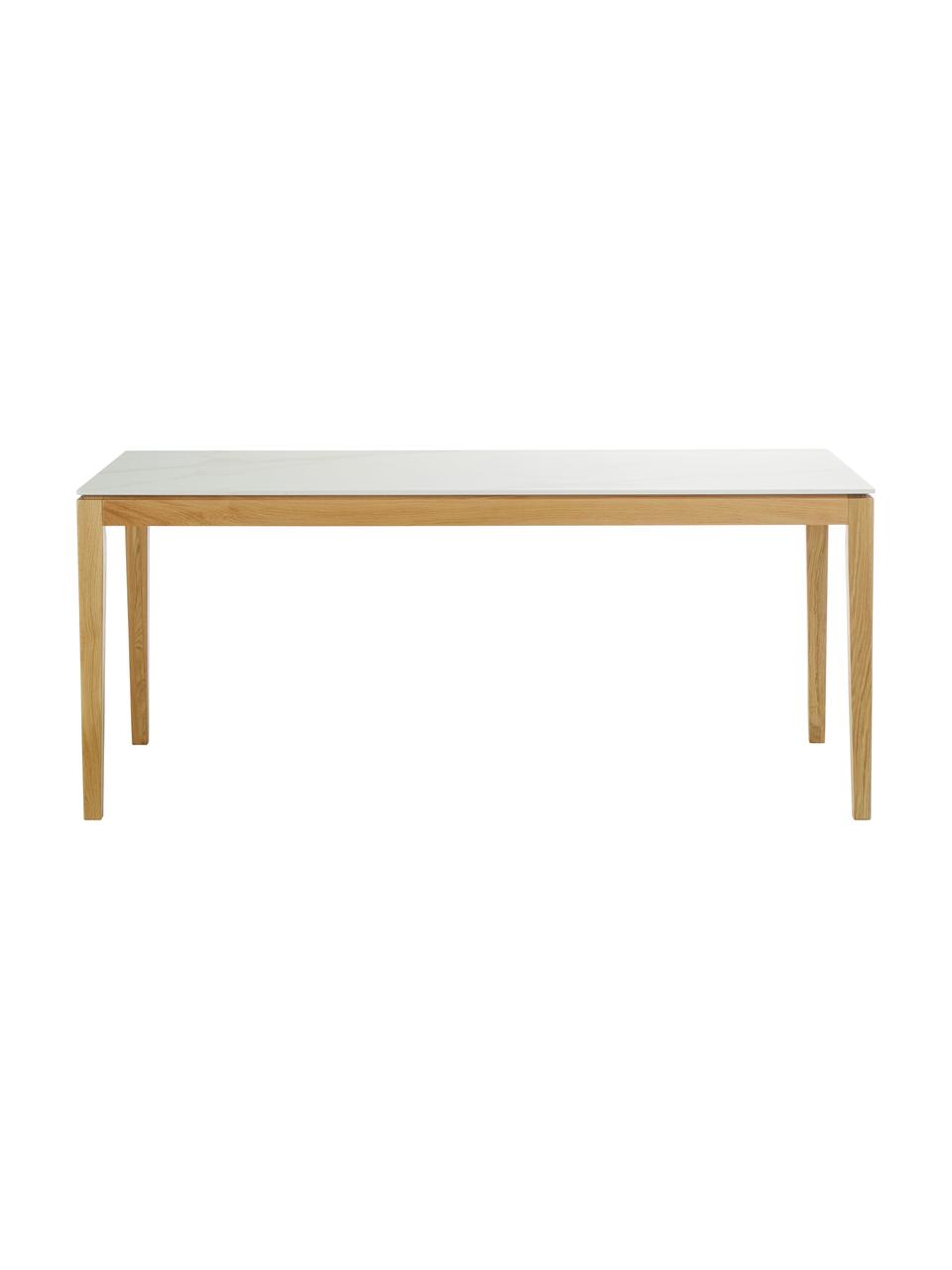 Table de salle à manger avec plateau en imitation marbre, Jackson, tailles variées, Look marbre blanc, chêne laqué, larg. 180 x prof. 90 cm
