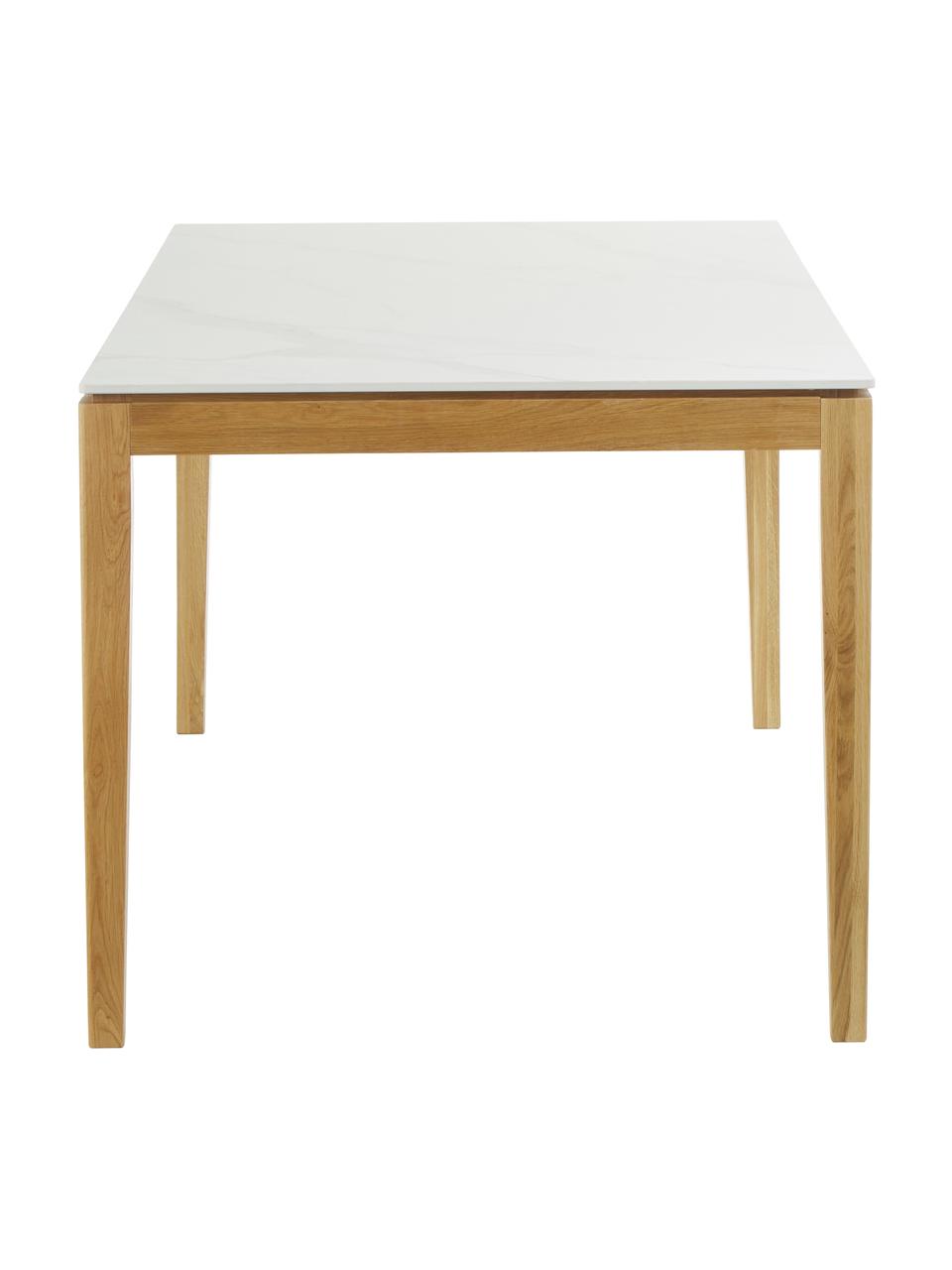 Mesa de comedor en look mármol Jackson, tamaños diferentes, Tablero: piedra cerámica es aspect, Aspecto mármol blanco, madera de roble barnizada, An 180 x F 90 cm