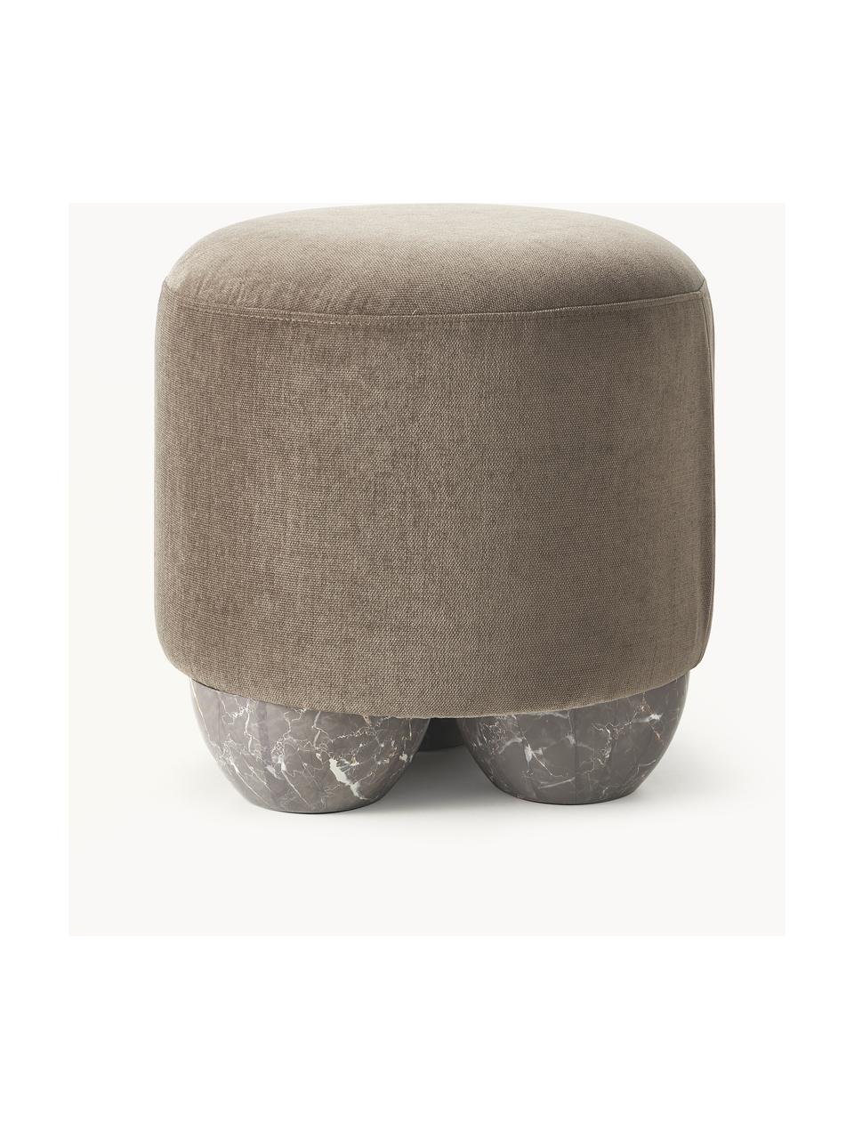 Pouf imbottito in tessuto Lino, Rivestimento: 100% poliestere Con 40.00, Piedini: metallo, laminato Il mate, Tessuto taupe, Ø 46 x Alt. 45 cm