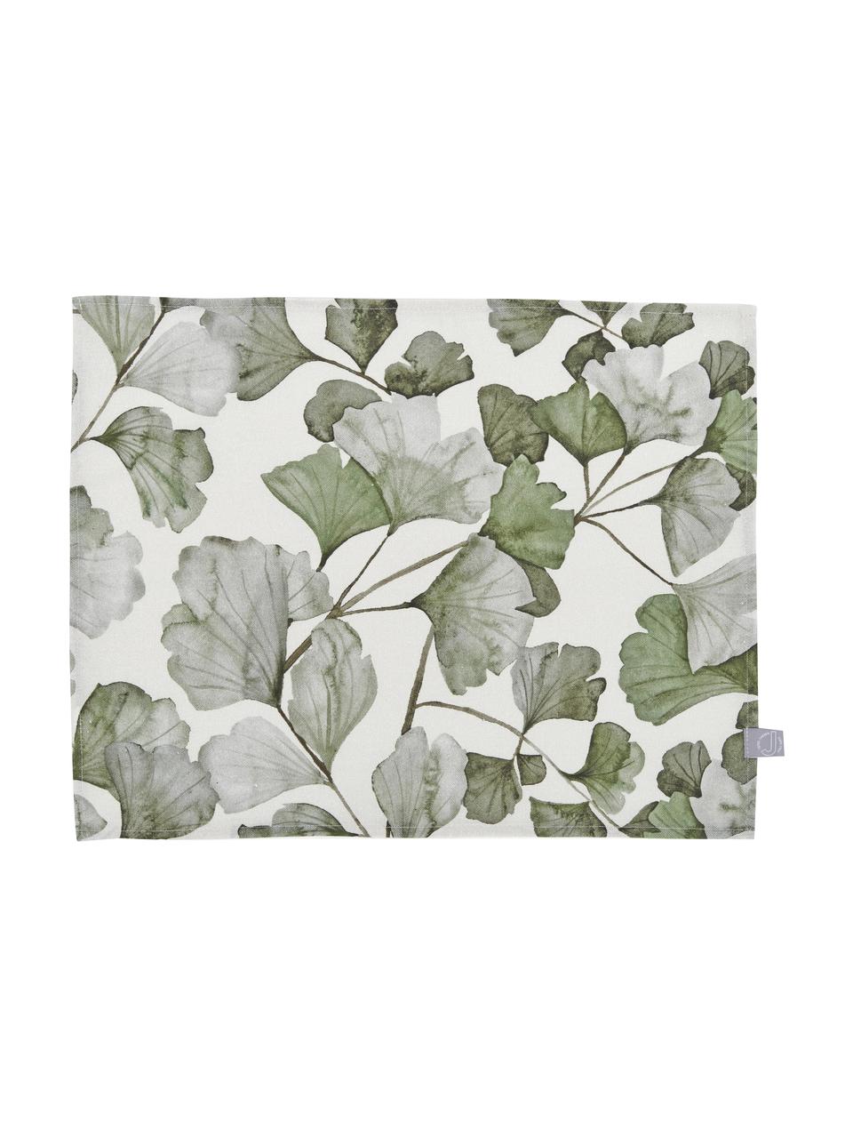 Katoenen placemats Gigi met ginkgo bladmotief, 2 stuks, 100% katoen, Beige, groen, B 35 x B 45 cm