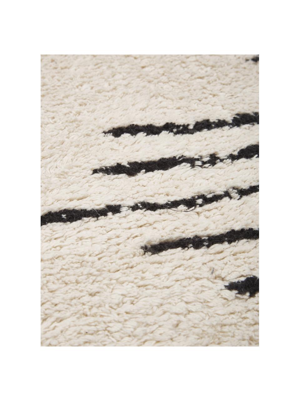 Ręcznie tkany chodnik z bawełny z frędzlami w stylu boho Fini, Beżowy, czarny, S 80 x D 250 cm