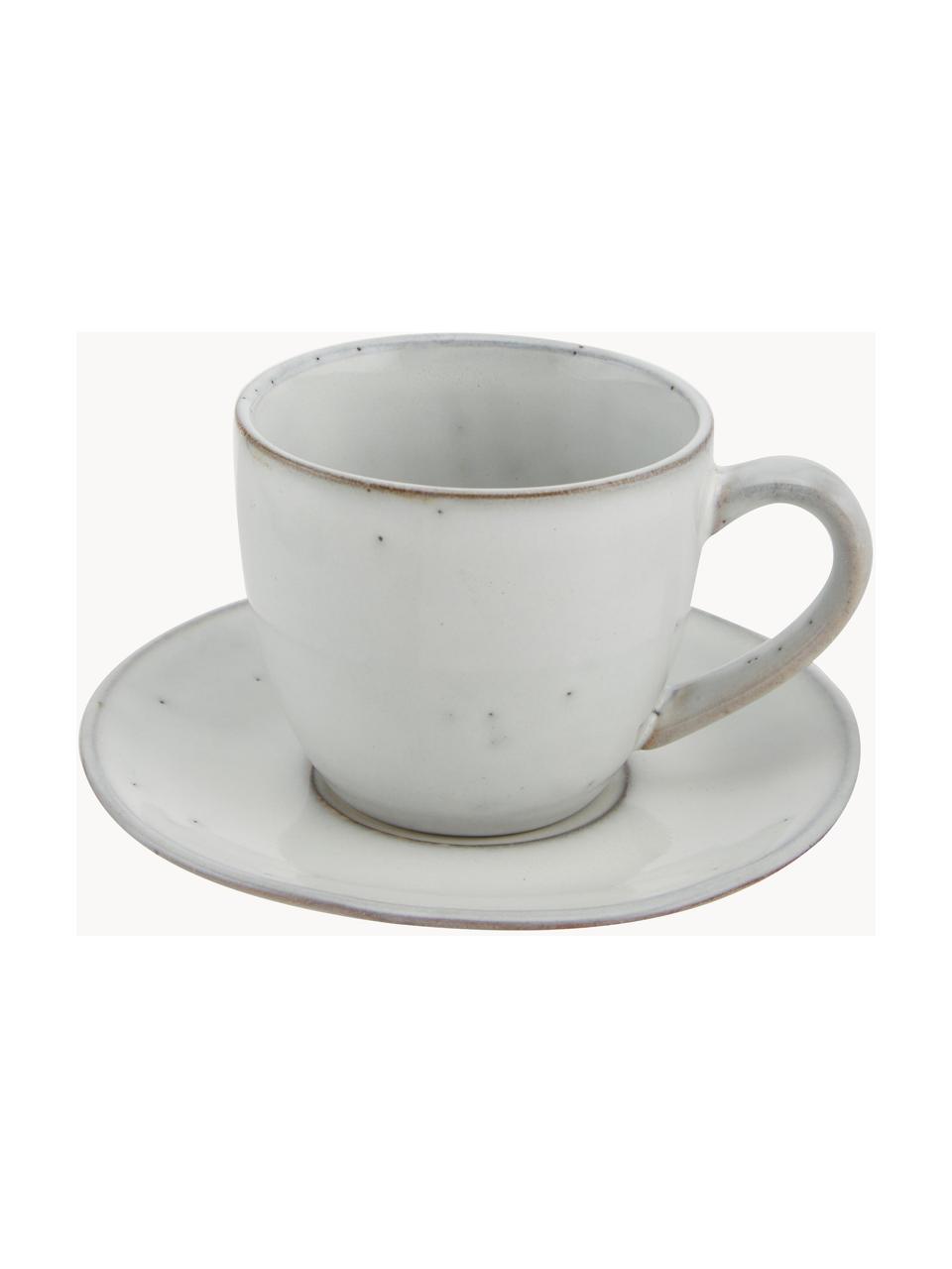 Handgemachte Tasse mit Untertasse Nordic Sand, Steingut, Hellgrau, gesprenkelt, Ø 8 x H 7 cm, 150 ml