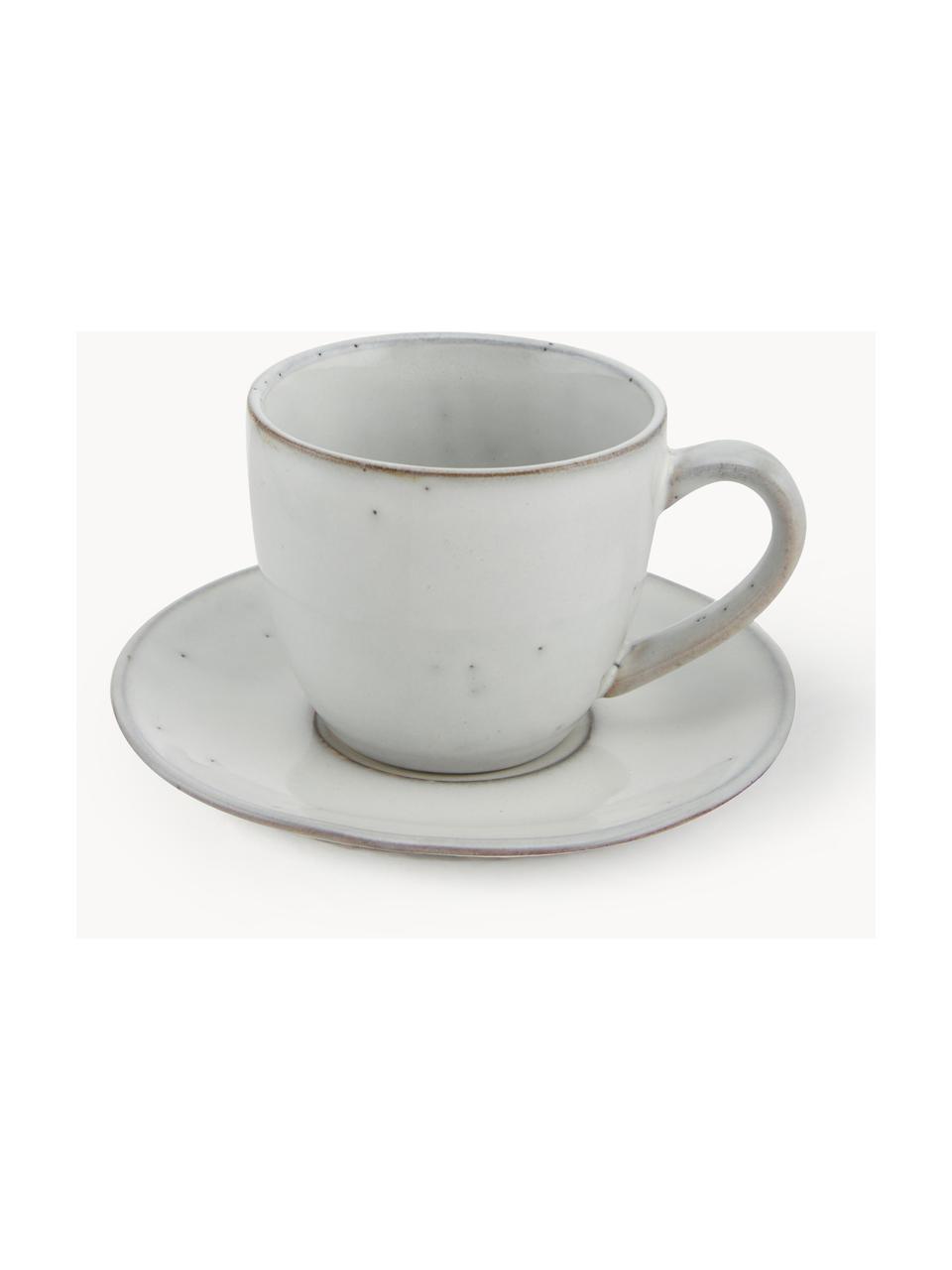 Handgemachte Kaffeetasse Nordic Sand mit Untertasse, Steingut, Hellgrau, gesprenkelt, Ø 8 x H 7 cm, 150 ml