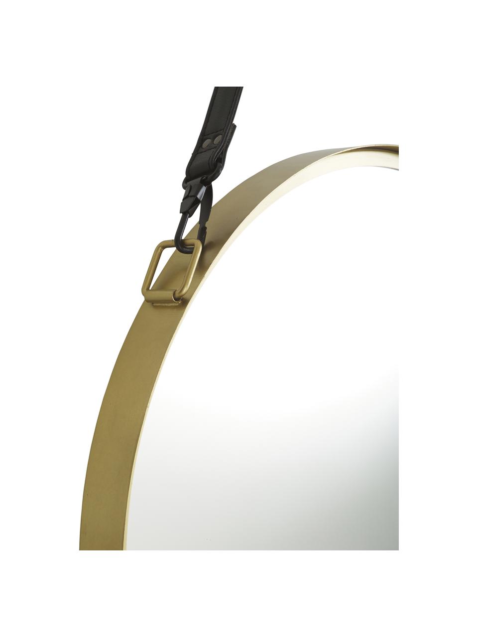 Okrągłe lustro ścienne ze skórzaną pętlą Liz, Złoty, Ø 80 cm