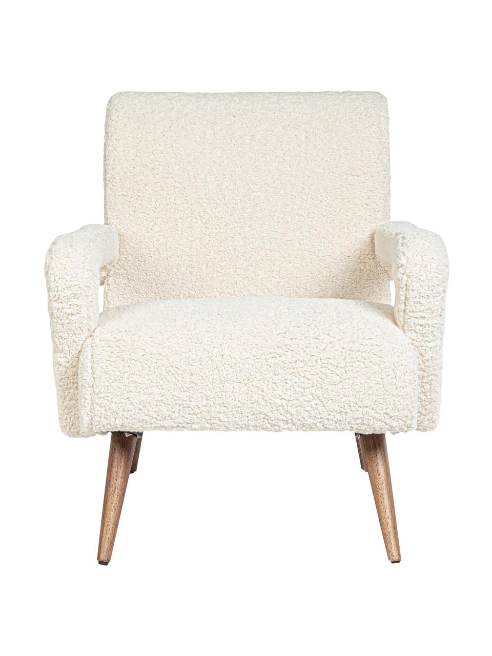 Poltrona in teddy bianco Berna, Rivestimento: 100% poliestere (pellicci, Struttura: legno di pino, compensato, Piedini: legno di albero della gom, Teddy bianco, Larg. 65 x Prof. 79 cm