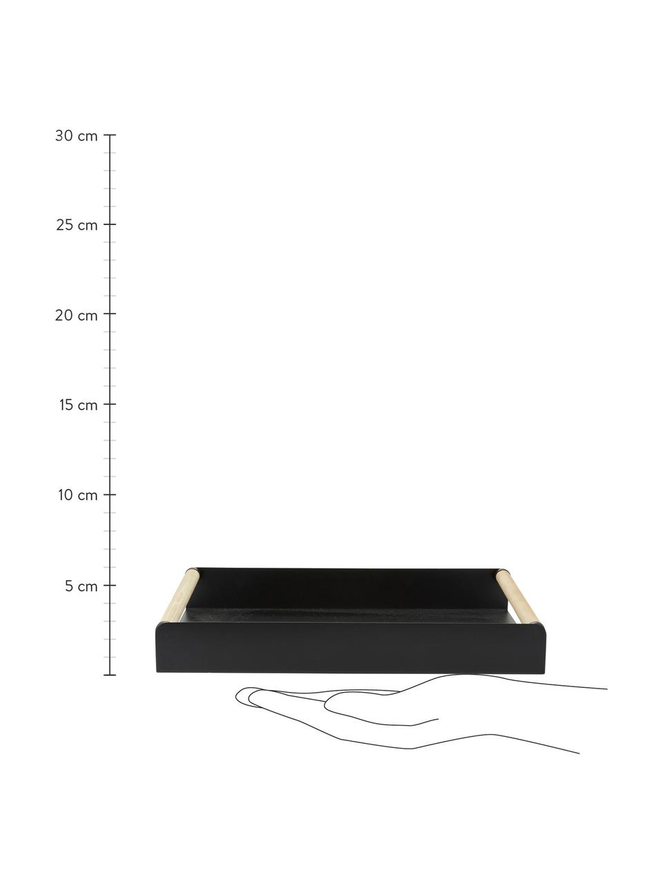 Plateau en métal noir avec poignées en bois de pin Chelsfield, larg. 28 x long. 48 cm, Noir, bois de pin