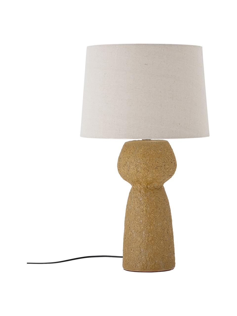 Große Tischlampe Lavin aus Steingut, Lampenschirm: Baumwolle, Lampenfuß: Steingut, Gelb, Weiß, Ø 41 x H 71 cm
