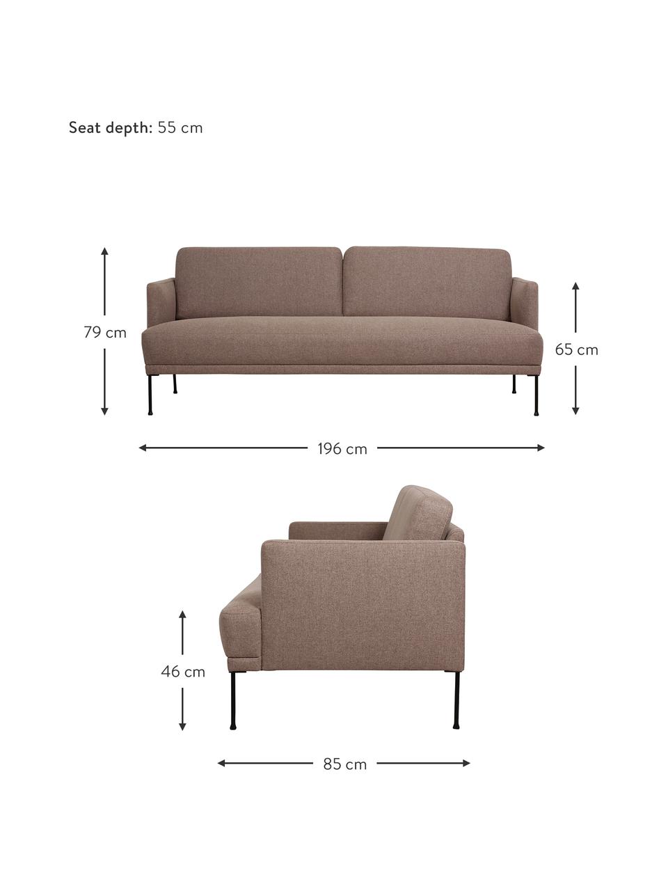 Sofa Fluente (3-Sitzer) mit Metall-Füßen, Bezug: 100% Polyester 115.000 Sc, Gestell: Massives Kiefernholz, FSC, Füße: Metall, pulverbeschichtet, Webstoff Braun, B 196 x T 85 cm