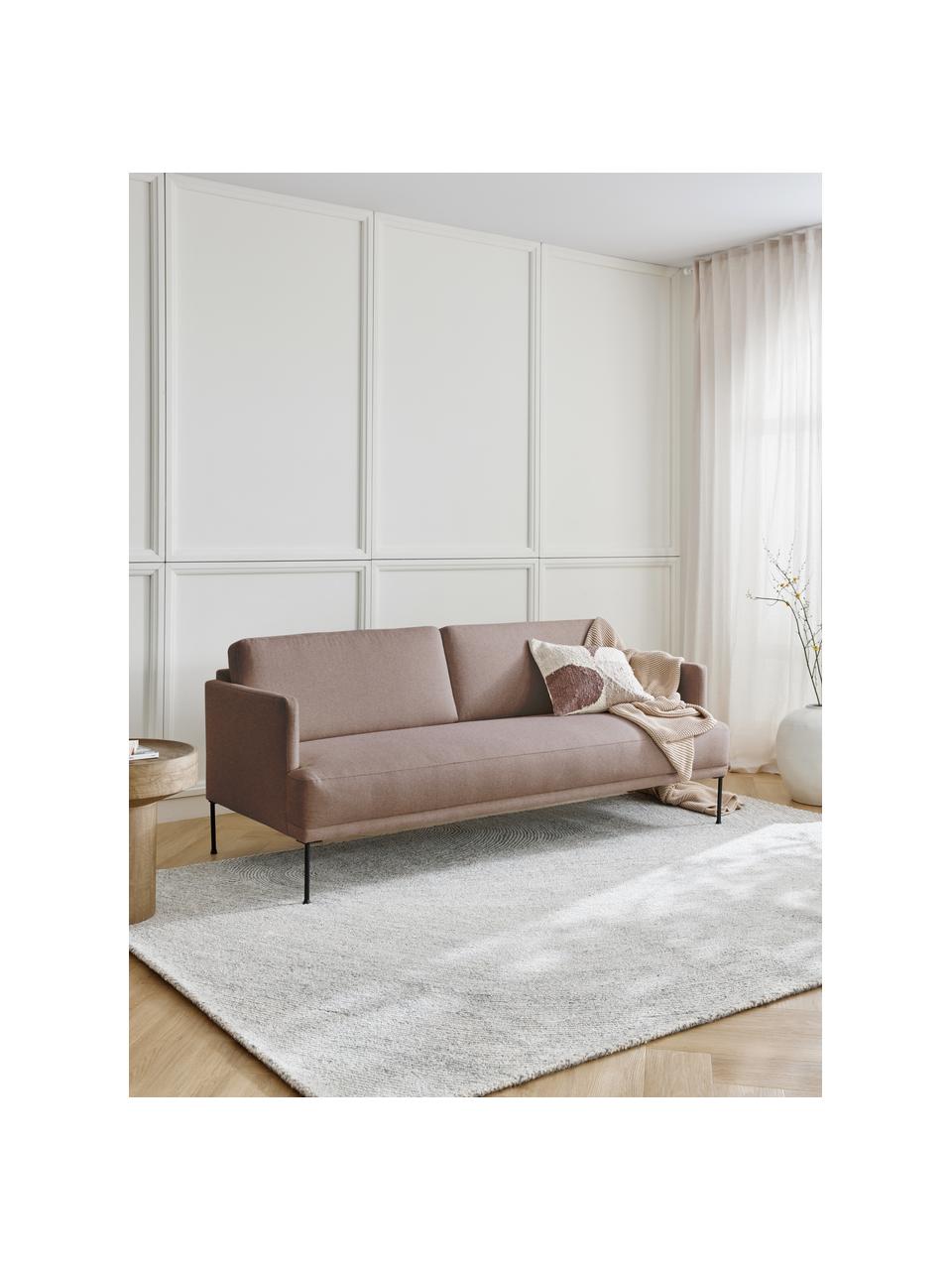 Bank Fluente (3-zits) met metalen poten, Bekleding: 100% polyester., Frame: massief grenenhout, FSC®-, Poten: gepoedercoat metaal., Geweven stof bruin, B 196 x D 85 cm