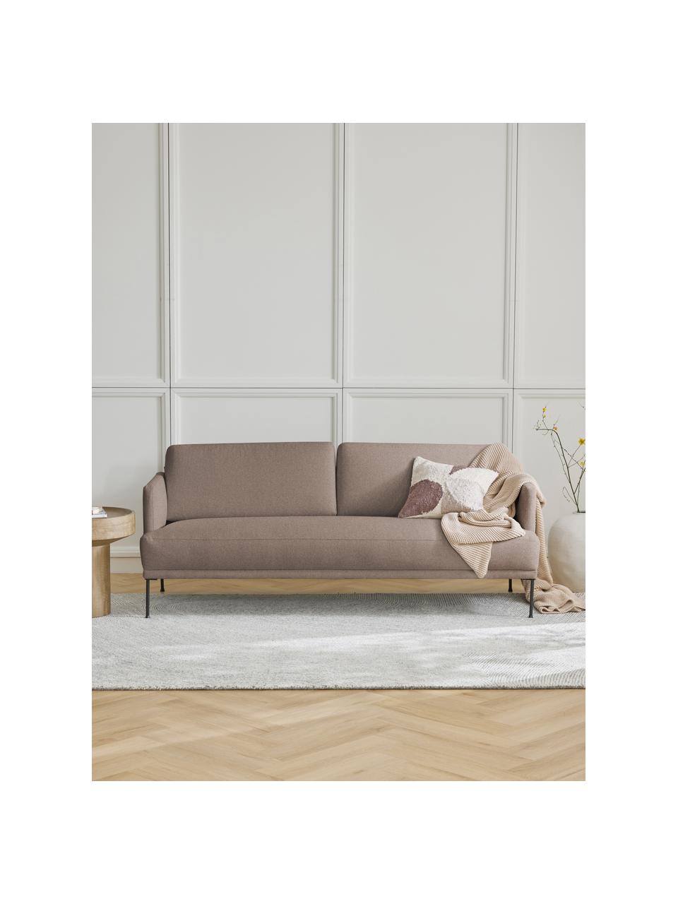 Sofa Fluente (3-osobowa), Tapicerka: 100% poliester Dzięki tka, Stelaż: lite drewno sosnowe, Nogi: metal malowany proszkowo , Taupe tkanina, S 196 x G 85 cm