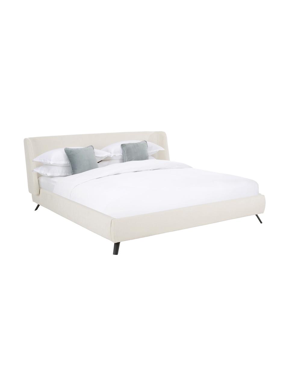 Gestoffeerd bed Madonna met hoofdeinde in beige, Frame: massief grenenhout, Poten: gepoedercoat metaal, Bekleding: polyester (gestructureerd, Geweven stof beige, 160 x 200 cm