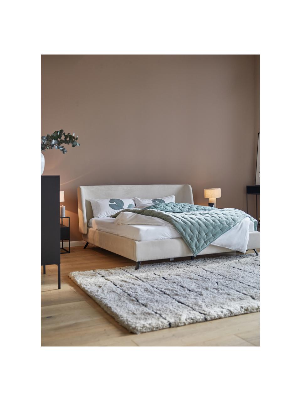 Gestoffeerd bed Madonna met hoofdeinde in beige, Frame: massief grenenhout, Poten: gepoedercoat metaal, Bekleding: polyester (gestructureerd, Geweven stof beige, 160 x 200 cm