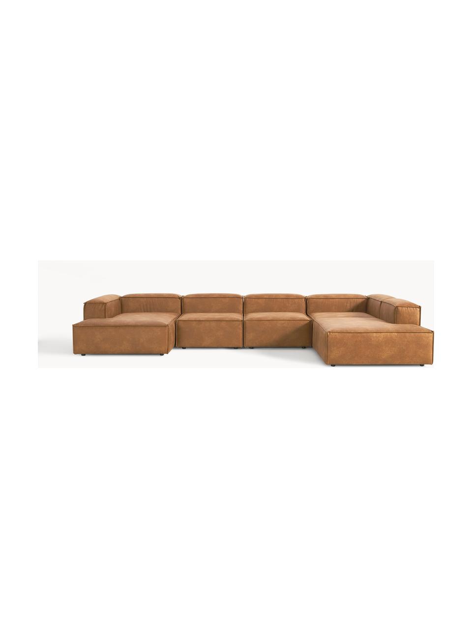 Modulare Wohnlandschaft Lennon aus recyceltem Leder, Bezug: Recyceltes Leder (70 % Le, Gestell: Massives Holz, Sperrholz, Leder Braun, B 418 x T 269 cm, Eckteil rechts