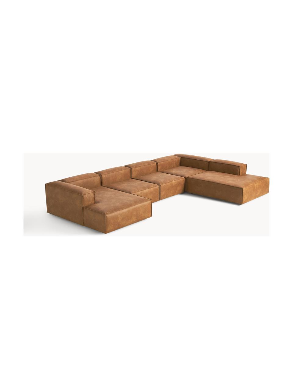 Modulare Wohnlandschaft Lennon aus recyceltem Leder, Bezug: Recyceltes Leder (70 % Le, Gestell: Massives Holz, Sperrholz, Leder Braun, B 418 x T 269 cm, Eckteil rechts