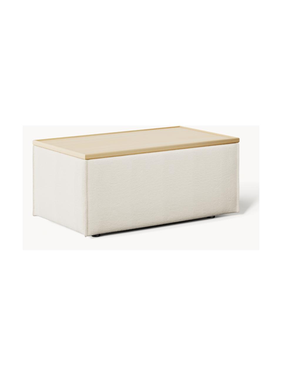 Sofa-Hocker Lennon mit Stauraum, Bezug: 100 % Polyester Der strap, Tablett: Eichenholz, Spannplatte m, Gestell: Spanplatte, mitteldichte , Webstoff Off White, helles Eichenholz, B 88 x T 50 cm