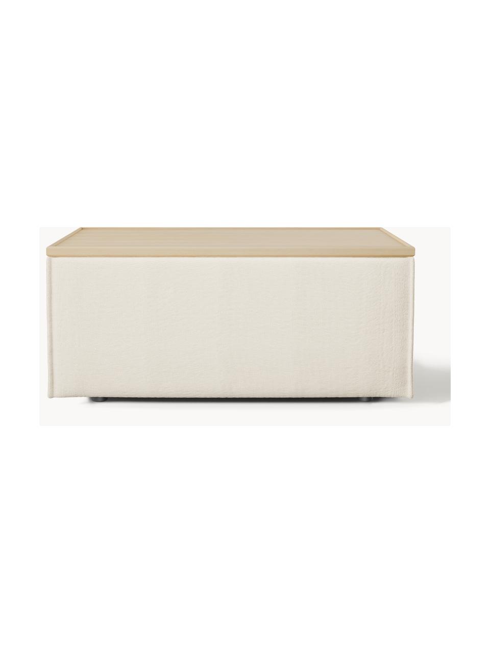 Sofa-Hocker Lennon mit Stauraum, Bezug: 100 % Polyester Der strap, Tablett: Eichenholz, Spannplatte m, Gestell: Spanplatte, mitteldichte , Füße: Kunststoff Dieses Produkt, Webstoff Off White, helles Eichenholz, B 88 x T 50 cm