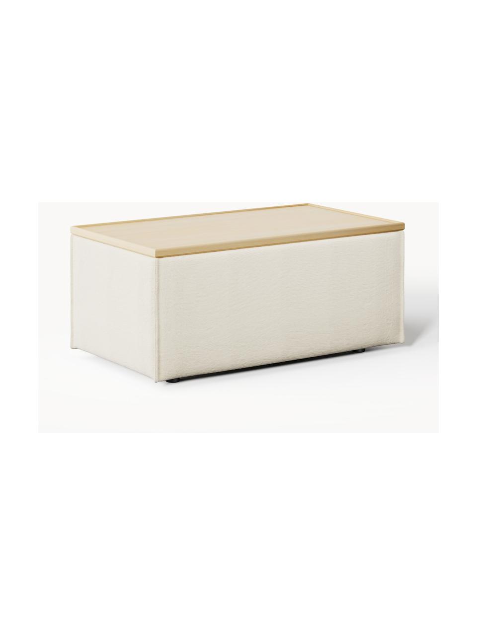 Sofa-Hocker Lennon mit Stauraum, Bezug: 100 % Polyester Der strap, Tablett: Eichenholz, Spannplatte m, Gestell: Spanplatte, mitteldichte , Füße: Kunststoff Dieses Produkt, Webstoff Off White, helles Eichenholz, B 88 x T 50 cm